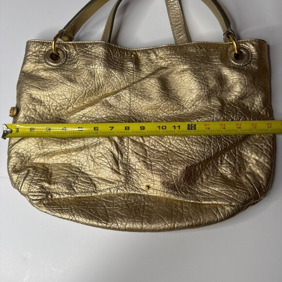 Loyd Maish Metallic Gold Leather Tote Bag With Dual Handles - Picture 10 of 12